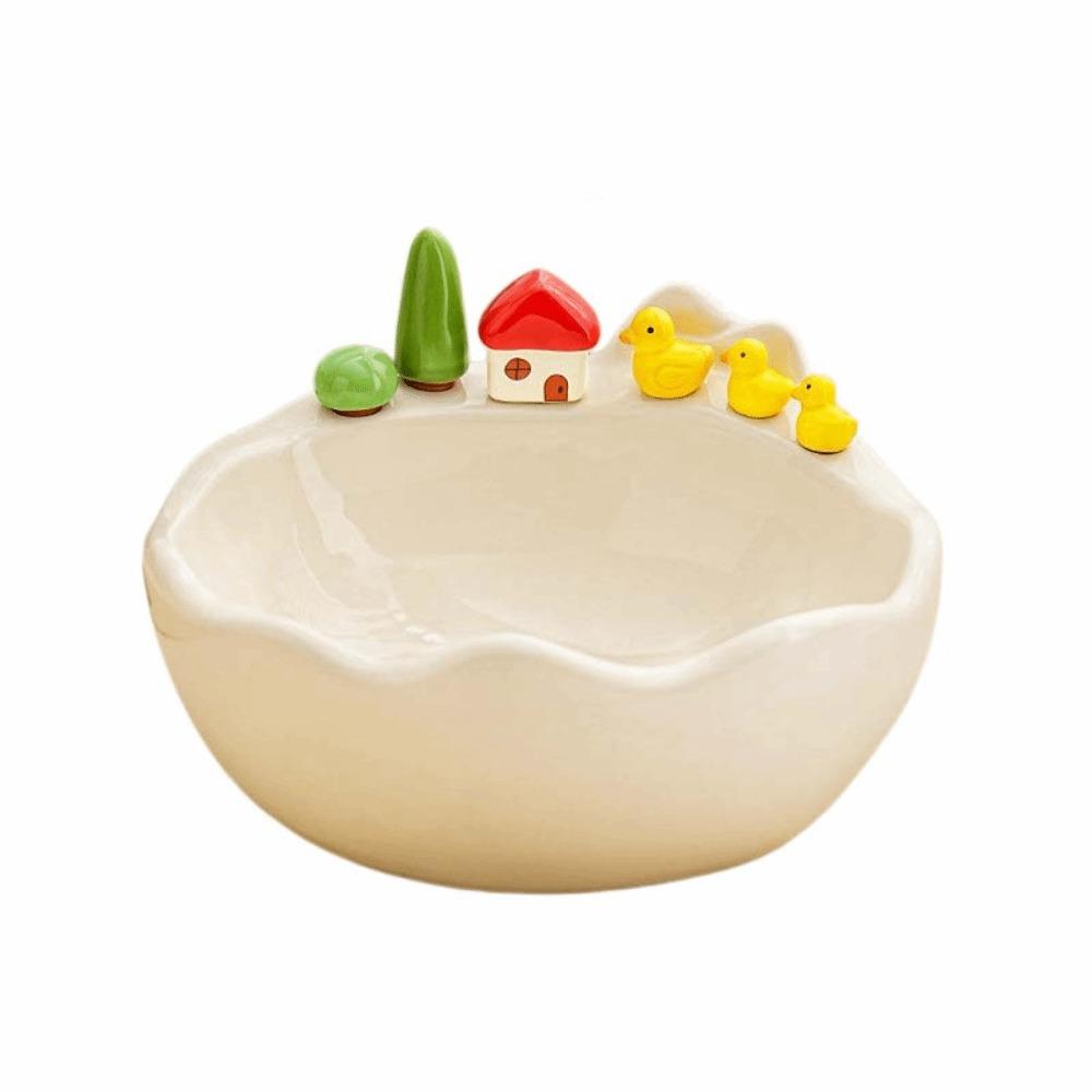 Ceramic Fruit Bowl with Fork Cartoon Snack Plate Creative Fruit Storage Tray Fruit Insert