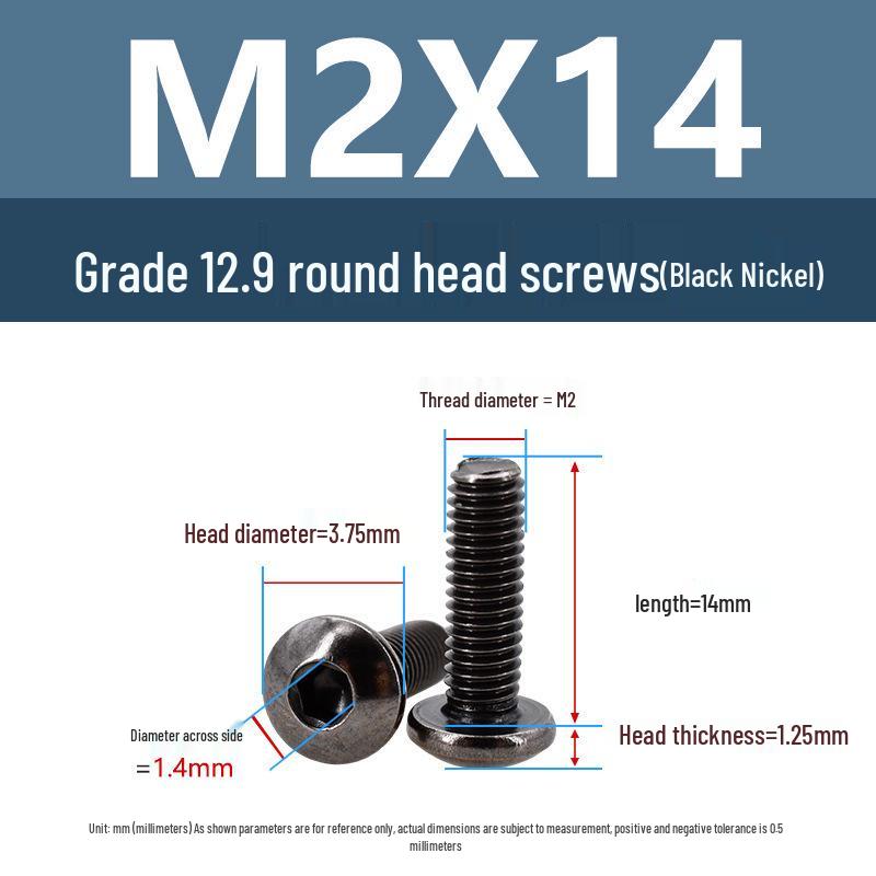 Yigu 12.9 High-Strength Black Nickel Hex Socket Machine Pan Head Screws M2/M2.5