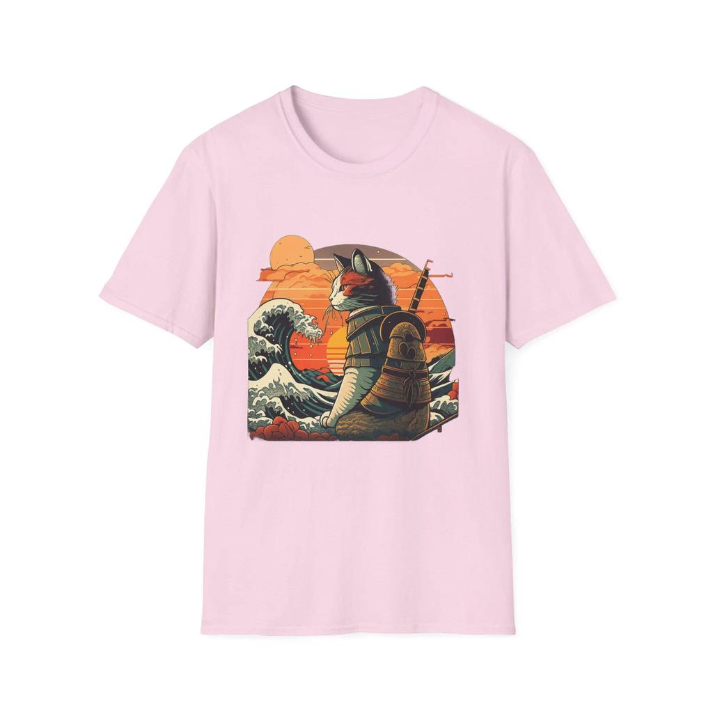 Samurai Cat T-Shirt Japanese Wave Retro Sunset Anime Tee Cool Aesthetic Streetwear Shirt Best seller shirt Top selling t shirt