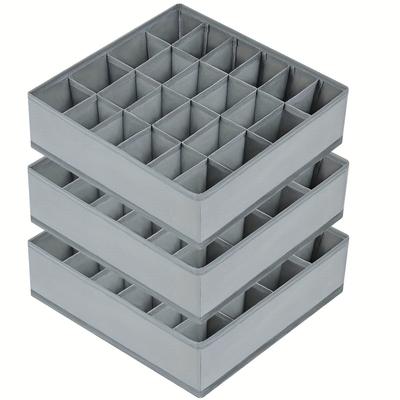 3pcs Bra Organizer Drawer Dividers, 24-Section Foldable Dresser and Wardrobe Storage Box for Clothes, Bras, Socks, Underwear, Ties - Gray, Black
