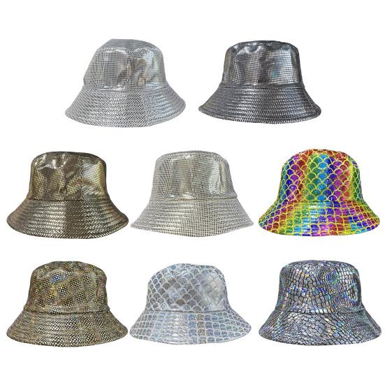 Shiny Fabric Bucket Hat, Rainproof Reflective Party Hat, Colorful Fish Scale Pattern Hat, Sun Protection Fisherman Hat for Festivals And Travel
