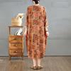 2025 Vintage Printed Round Neck Long Sleeve Patchwork Loose Plus Size Long Dresses