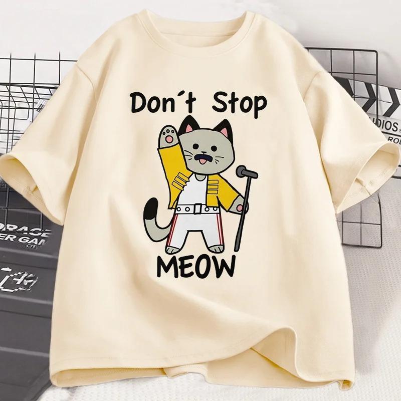 Dont Stop Meow TShirt Funny Cat Printed T Shirt Women Vintage Music Cartoon Casual Short Sleeve Women Fashion Top Clothing