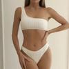 3Pcs/Set Backless Lines Texture Bikini Skirt Set One Shoulder Bra High