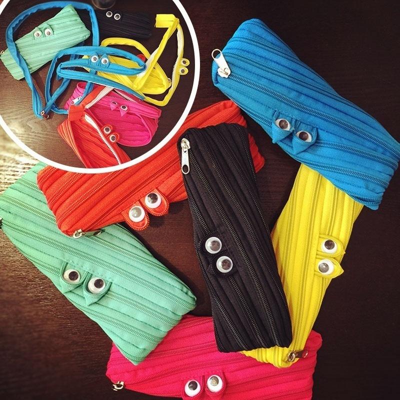 Creative Stationery Large Capacity Canvas Monster Zipper Pencil Case Women Makeup Bag Wallet