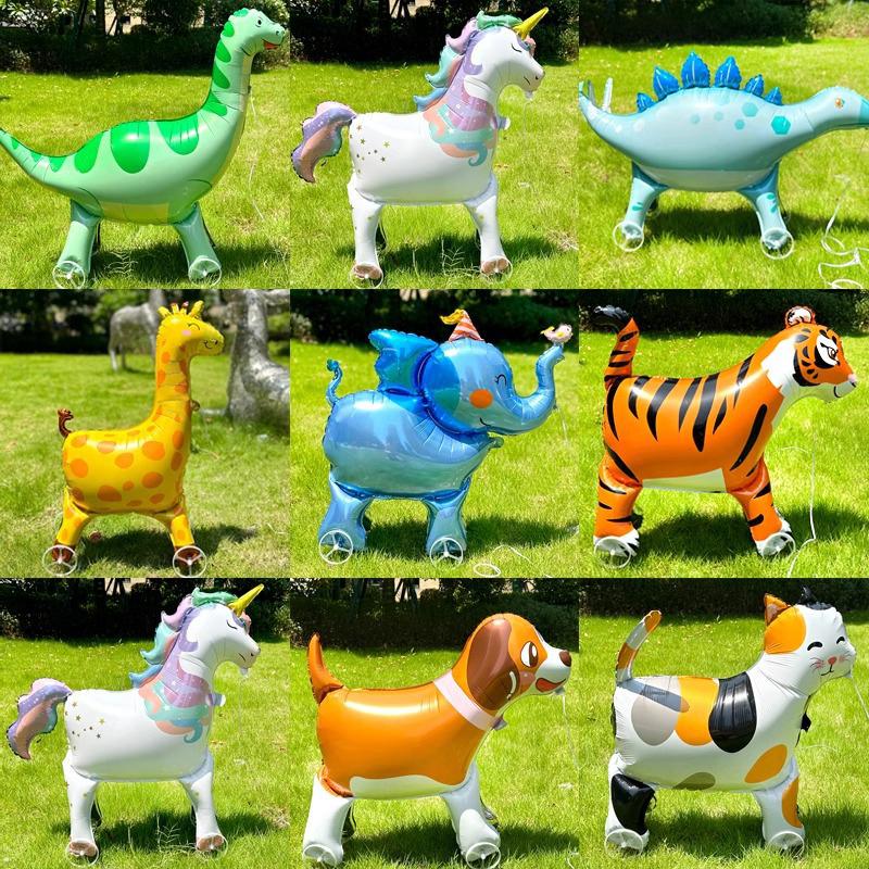 4D Tecknad Folieballonger Elefant Stå Gående Ballong Med Hjul För Barn Födelsedagsfest Dekoration Babyshower