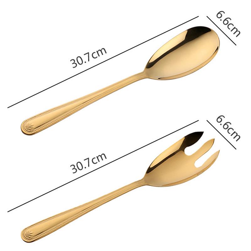 2Pcs Large Salad Spoon Fork Set Stainless Steel Western-style Cutlery Salad Pasta Food Server Home Kitchen Restaurant Tableware