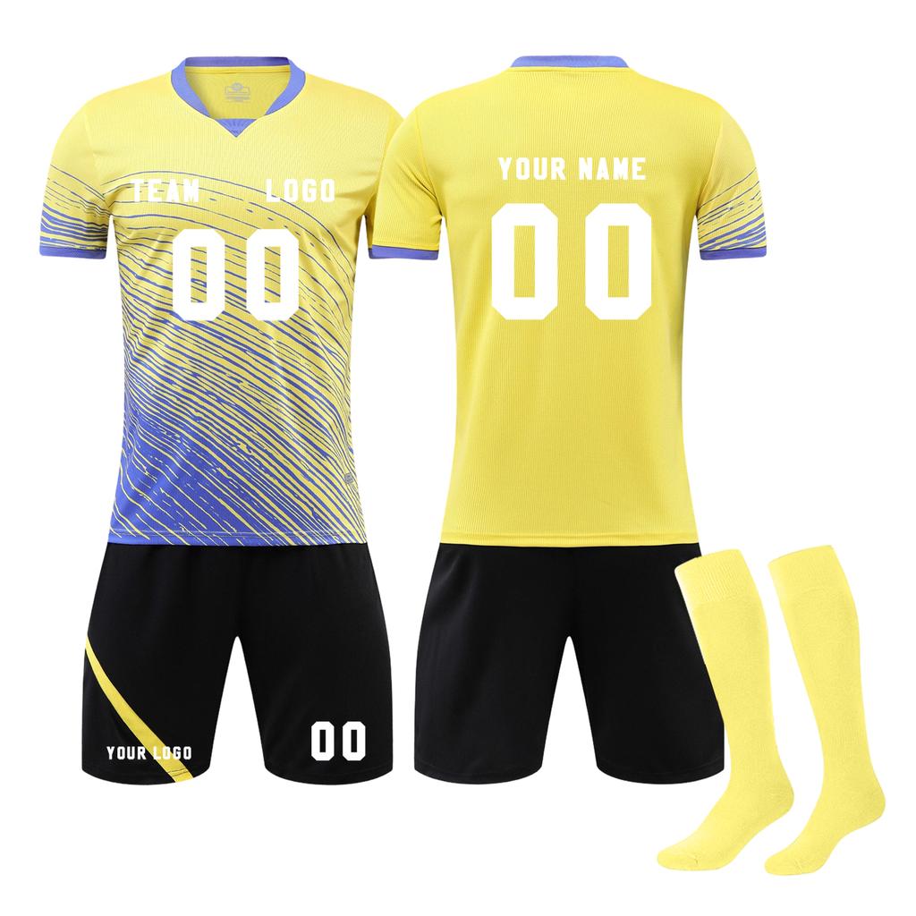 Men Soccer Uniform Set with Short Sleeve Jersey Shorts and Long Socks Breathable Quick Dry Athletic Training Outfit for Sports Teams and Individuals
