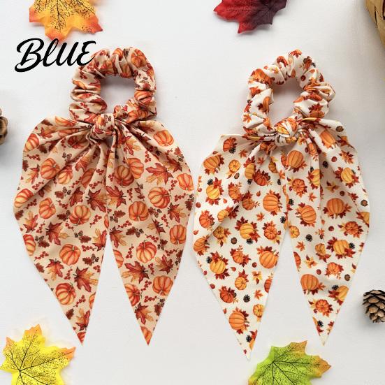 Decorative Hair Accessories for Autumn Outings Fall Pumpkin Maple Leaf Tie Women, Bow Knot Ribbon Ponytail Stylish Bowknot Holder, Soft Fabric Elastic