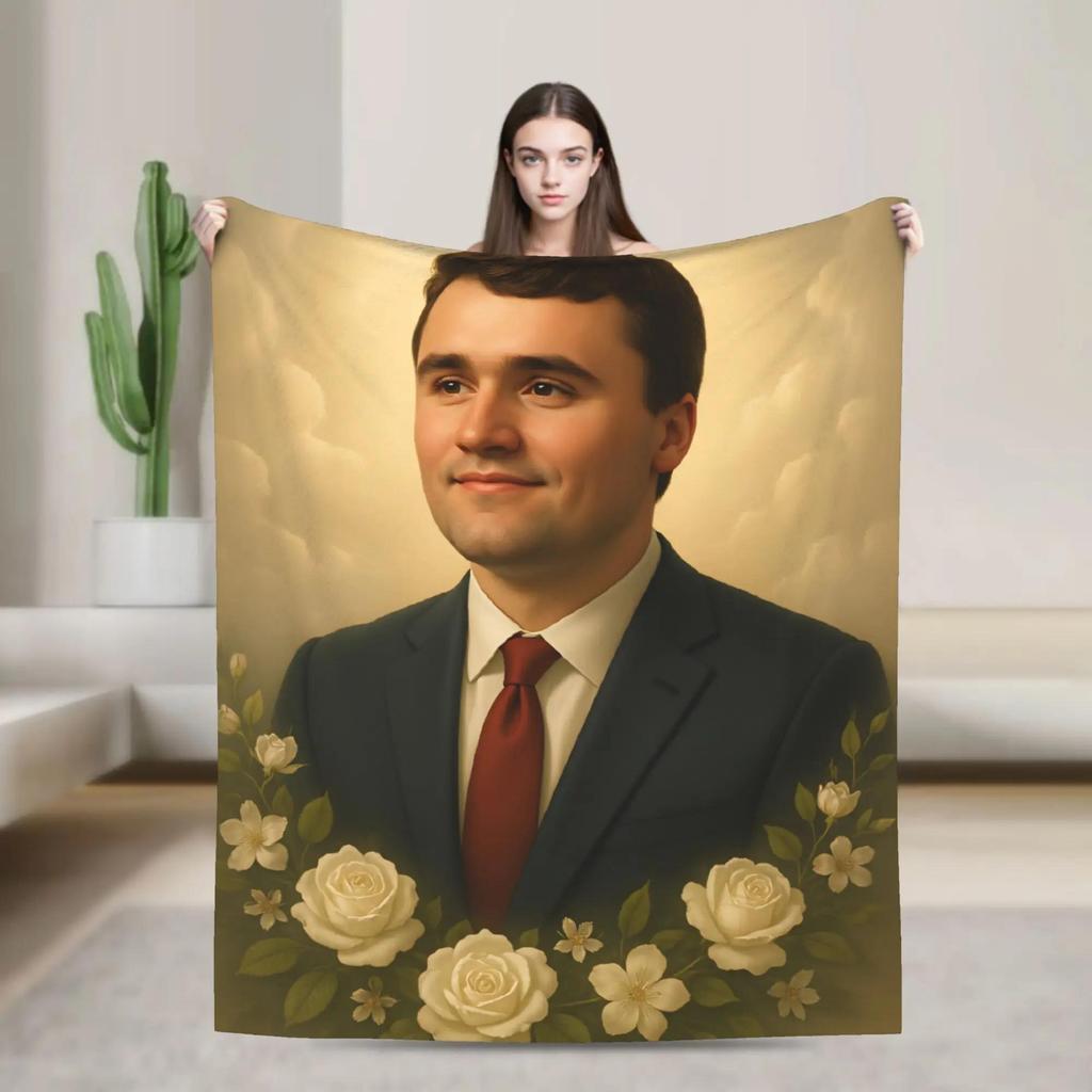 Charlie Kirk Angelic Advocate with Flag and Jesus  Soft Warm Plush Throw Blanket for Living Room Flannel Bedspread