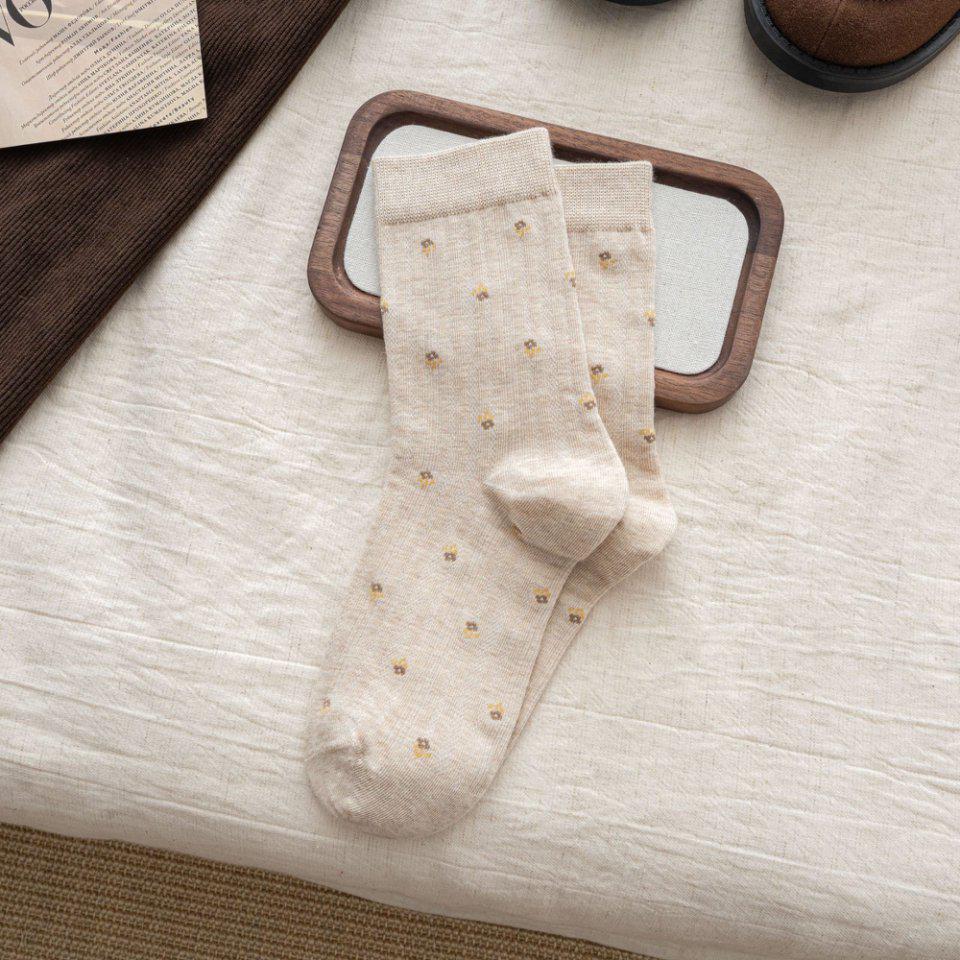 Autumn/Winter Retro Floral Preppy Women's Mid-Calf Scrunch Socks