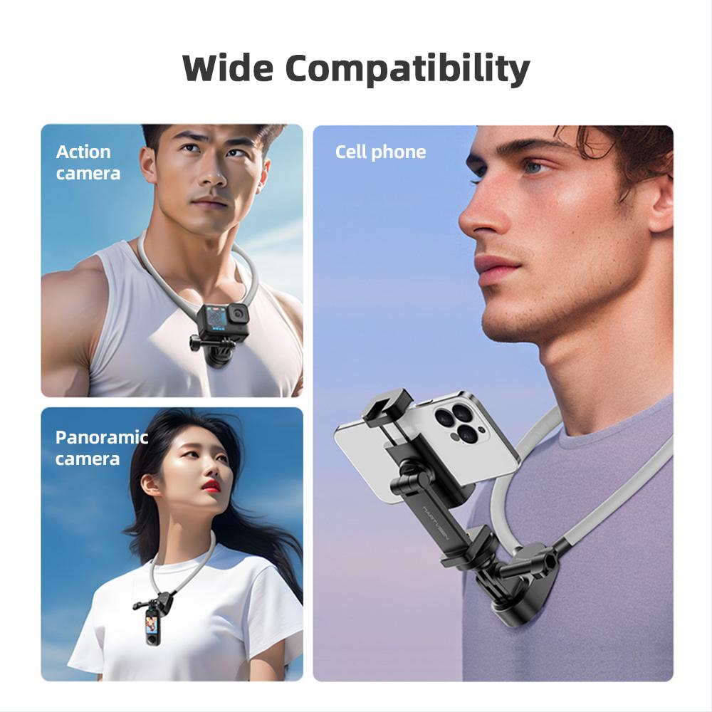 martvsen S7 PRO Camera Neck Holder Mount with Phone Clip POV Camera Necklace Mounting With Anti shake Magnetic Plate