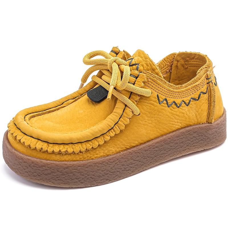 Fashion GKTINOO 2025 Autumn New Retro Thick Soled Genuine Leather Flats British Style Versatile Round Toe Lace-up Women's Shoes