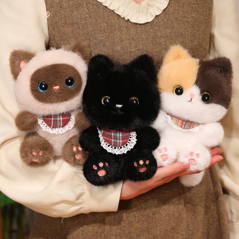 Cute Black Cat & Calico Cat Plush Dolls - Children's Gift & Desk Companion