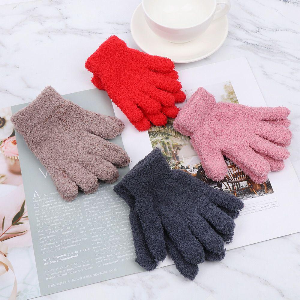 Years Old Boys Girls Baby Soft Warm Lovely Full Fingers Coral Plush Mittens Candy Color Kids Gloves