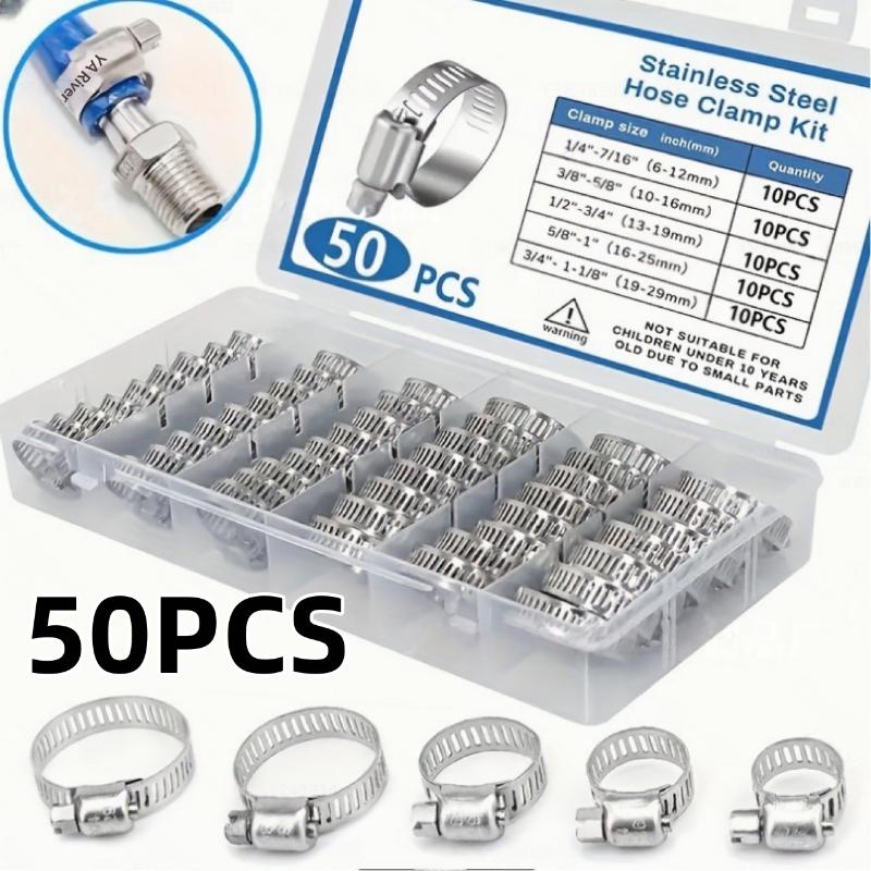 Kit da 50/60/120 Pezzi di Fascette Stringitubo Regolabili in Acciaio Inossidabile 1/4''–1-1/2'' a Vite Senza Fine per Applicazioni Marine, Automotive e Idrauliche