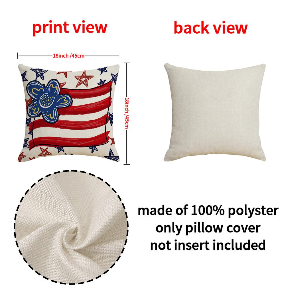 4pcs/Set Independence Day Pillow Cover Public Holidays Decorative Couch Pillow Five-Pointed Star Printed Pillows Without Pillow Core