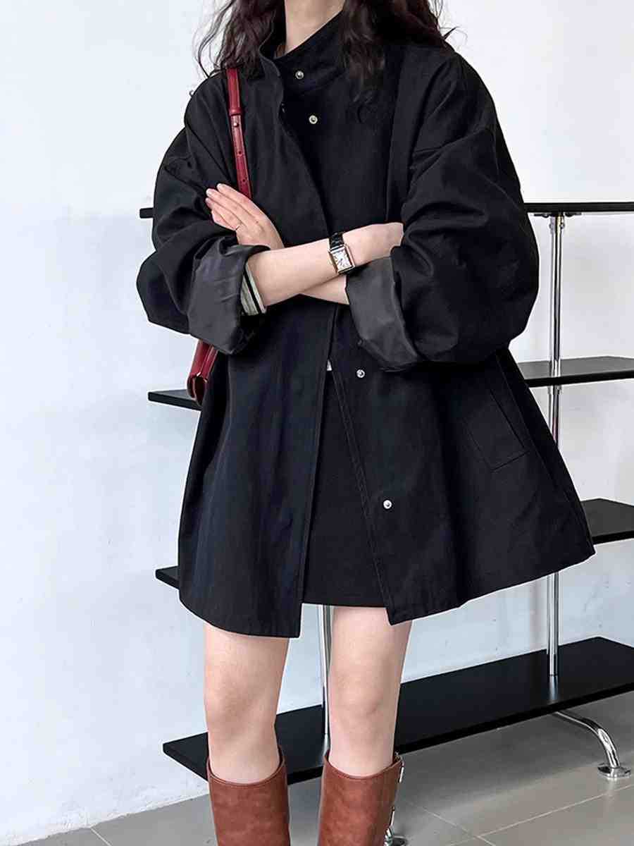 

Высококачественный легкий и тонкий тренч женский весенне-осенний новый средней длины женская одежда повседневное свободное простое пальто XL чёрный