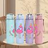 1PC Pink Crown Flamingo Cartoon 750ml Color Plastic Sports Water Bottle Leakproof Flip Straw Lid Suitable for Sports Office Home Use