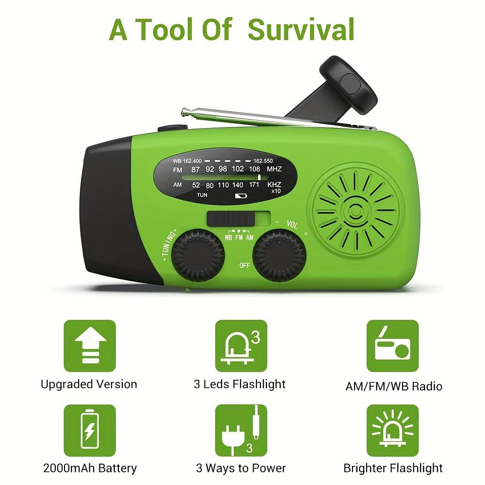Portable Emergency Hand Radio with LED Flashlight and AM/FM Radio USB Rechargeable, Solar Powered, Camping, Hiking, Outdoor Adventure