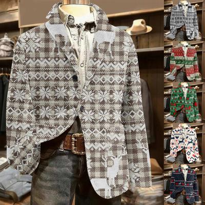 Men's Printed Corduroy Warm Pocket Suit Jacket Cardigan Men's Casual Suit