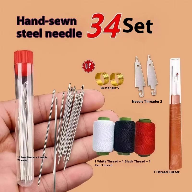 34Pcs Big Eye Sewing Needles Set, Hand Needles For Clothes Quilting Embroidery, Easy Thread Needle Kit