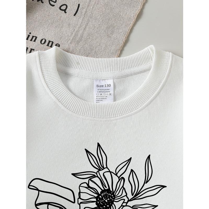 European Sizes Kids' Crewneck Sweatshirt Floral Face Outline Art Design Print , Sportswear And Casual Wear, Soft And Comfortable, Children's Clothing