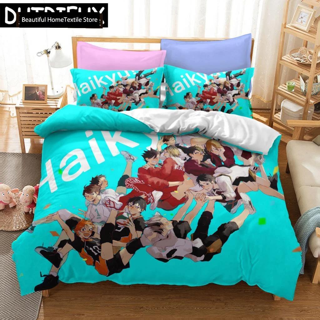 Haikyuu!! Sängklädesset 3D Anime Polyester Örngott Påslakan Queen King För Pojkar Gåva Volleyboll Anime Påslakanset
