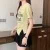 Korean Basic Letter Printed Pullovers Women's Clothing Fashion Folds Irregular Summer Short Sleeve Casual Asymmetrical  T-shirt