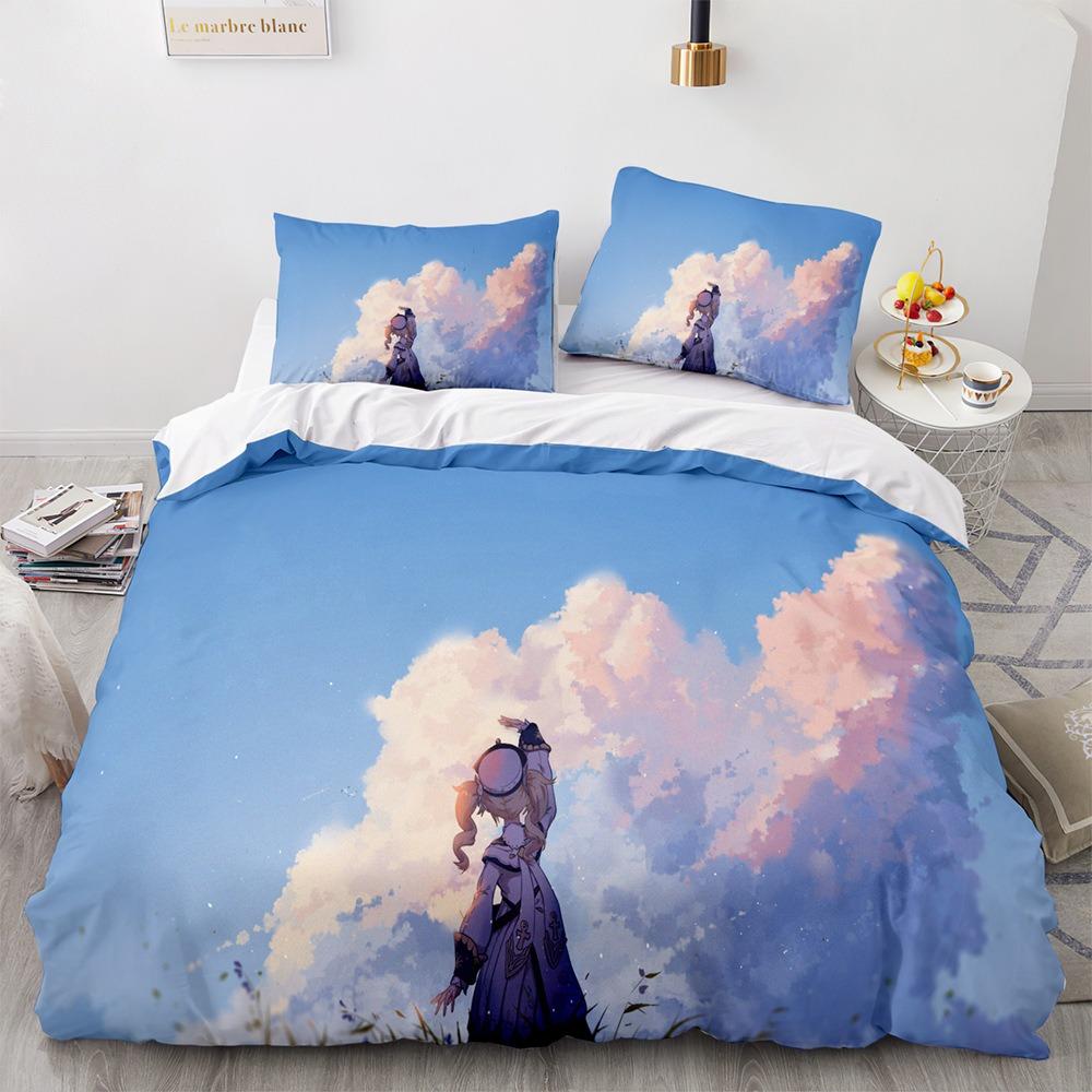 Genshin Impact Bedding Sets Quilt Bed Cover Comforter Duvet Cover Pillow Case 2-3 Pieces Sets Kids Adult Bedroom Decoration