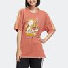 Adidas Neo Cartoon Character Floral Print Striped Casual Sports Drop Shoulder T-Shirt Women T-Shirt Brown Red HH7663