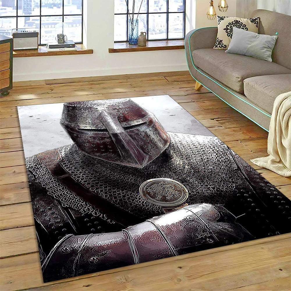 3D Templar Black Knight Crusaders Cartoon Carpet Rug for Home Living Room Bedroom Sofa Doormat Decor,Kids Area Rug Non-slip Mat