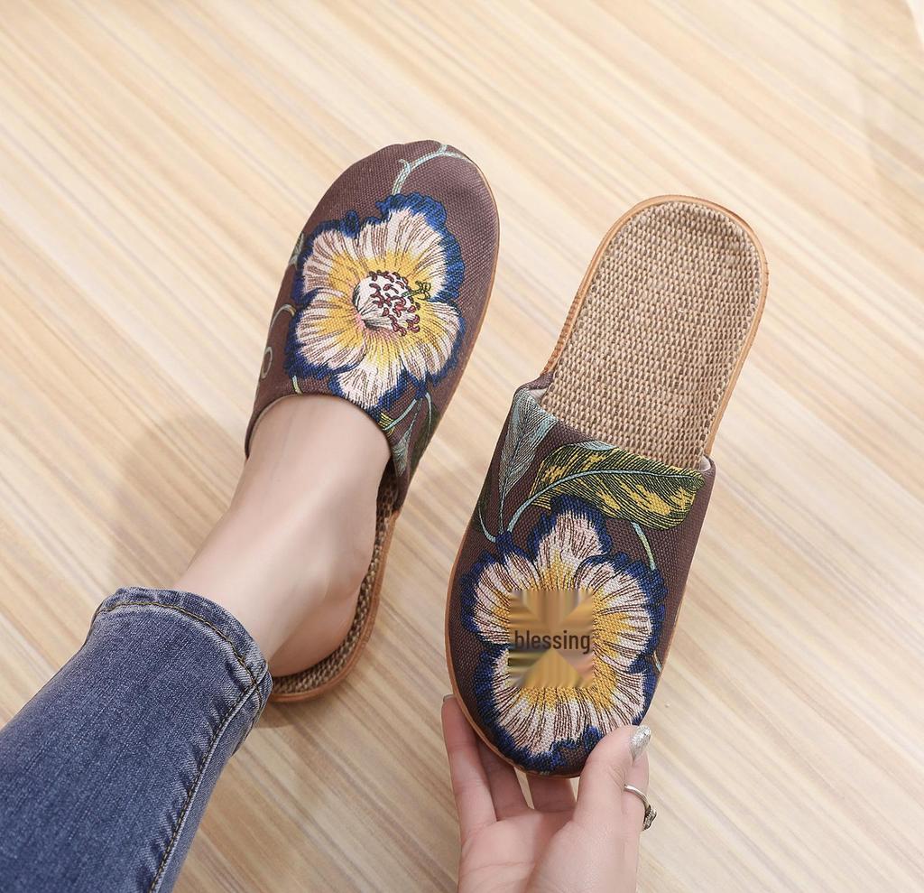 Four Seasons Non-Slip Indoor Linen Sandals for Men & Women - Lightweight Home Slippers for Summer