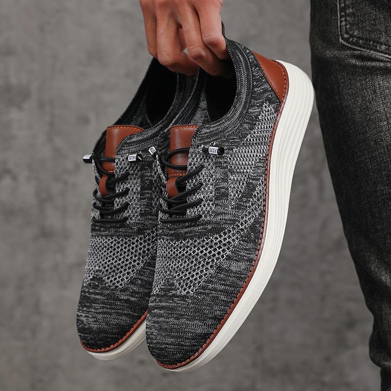 Men's Casual Shoes Slip  Breathable Flats Walking Sneakers Lightweight Lace-Up Versatile Business Mesh Light Comfort Shoes Men