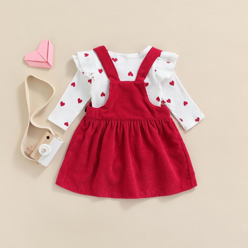 Spring Infant Baby Girl Clothes Set Skirt Heart Print Long Sleeve Romper 2Pcs Toddler Girl Clothing Outfits