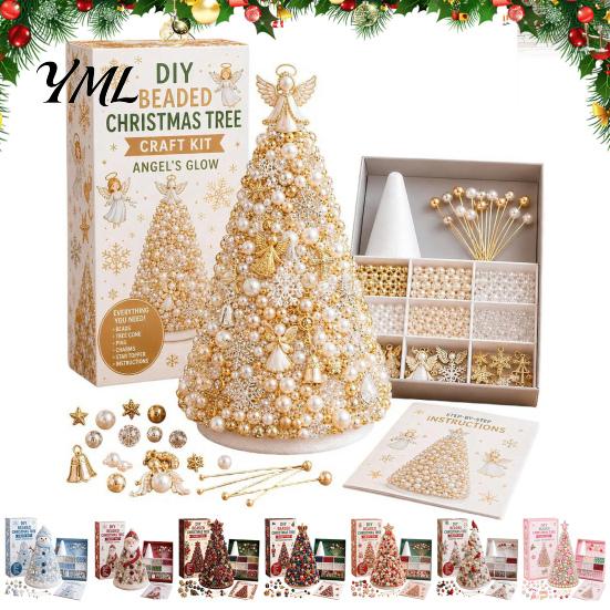 Beaded Figurine Making Set DIY Christmas Tree Beading Kit for Adults Beginners, Handmade 3D Ornament with Full Relaxing Craft Activity Tools