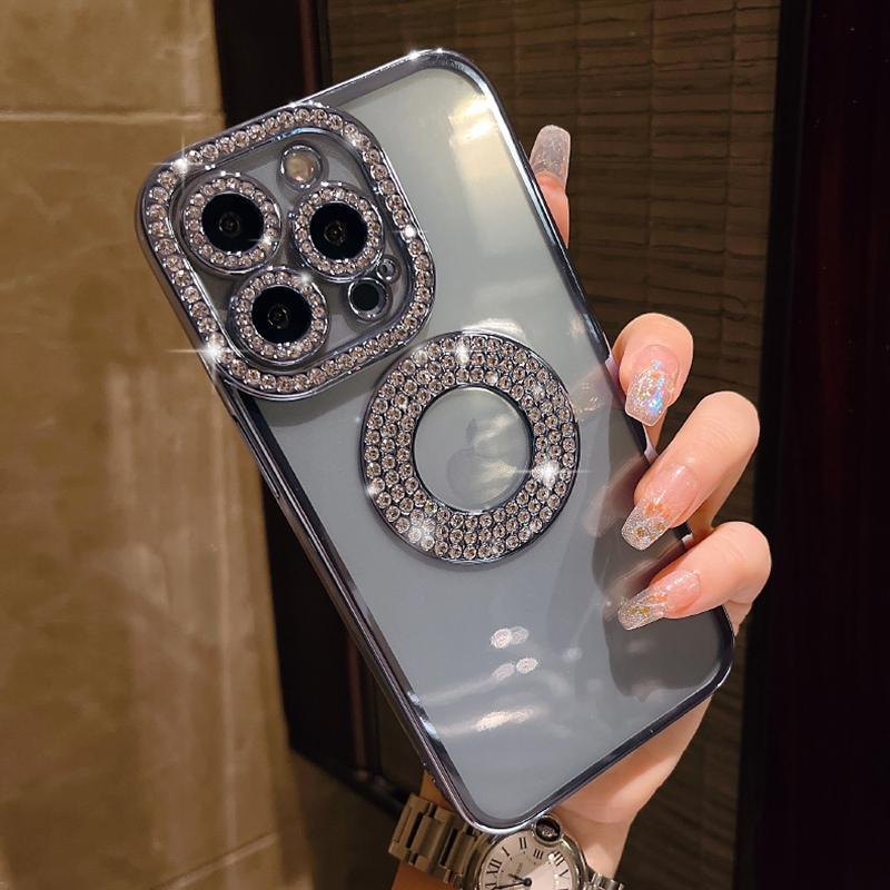 

Роскошный гальванический прозрачный чехол для iPhone 11 12 13 14 15 Pro Max Plus с полым блестящим бампером, мягкий чехол со стразами For iPhone 15Pro Max