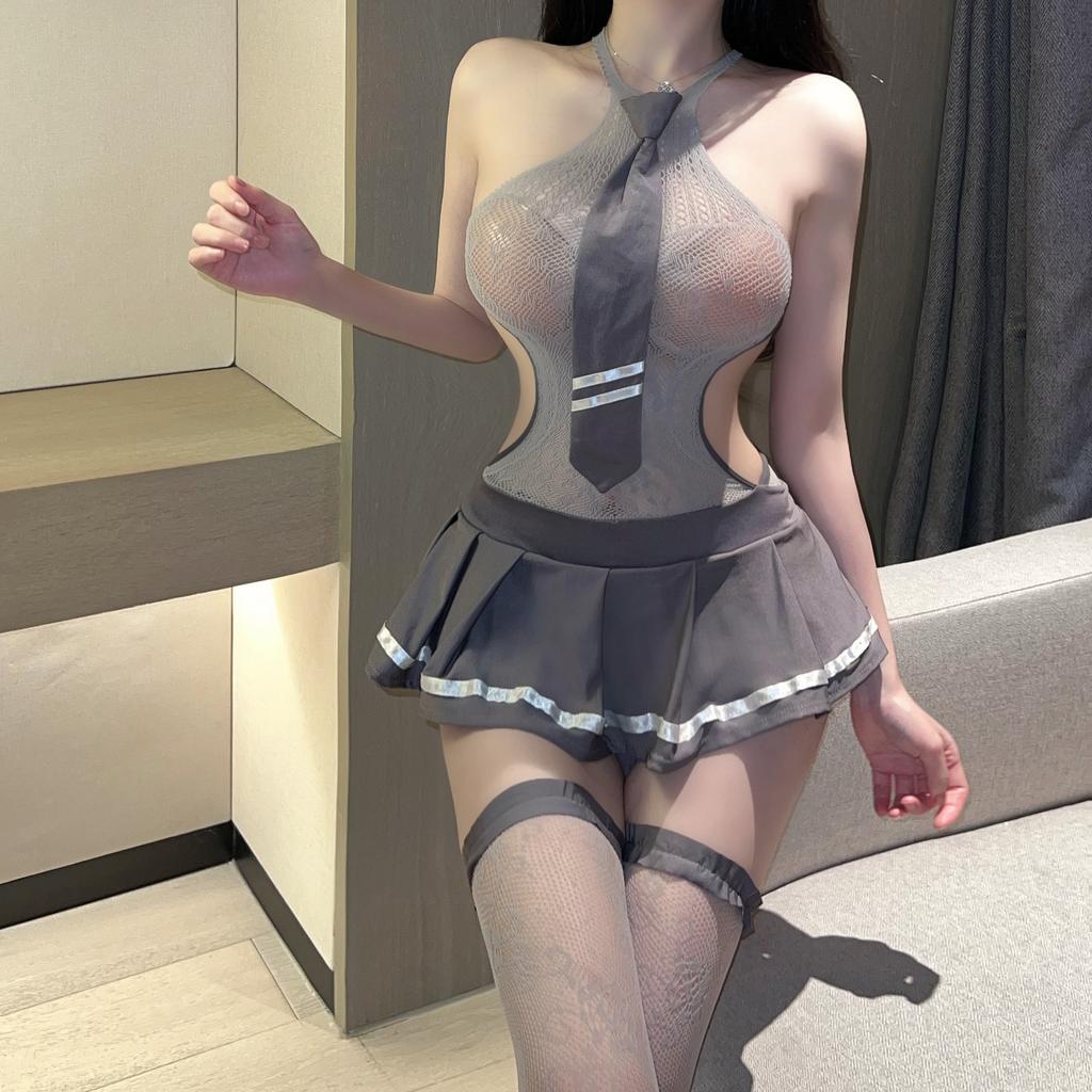 Sexy Lingerie Sexy Sweet Cool School Girl Mesh Dress Set Student Uniform Stockings Integrated Skirt Splicing Underwear