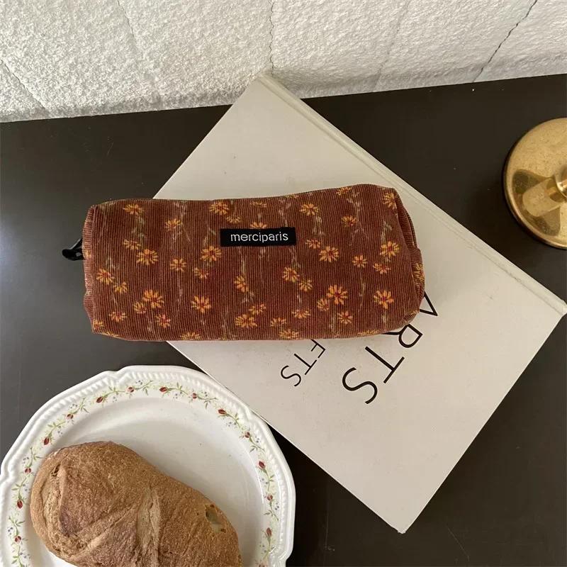 Pencil Case Vintage Flowers Pen Box Bag Student Big Capacity School Supplies Gift Pencilcases