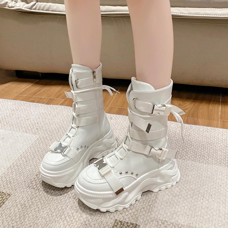 Small Platform Heightening Shoes Autumn and Winter New Round Toe Side Zipper Anti-slip Wear-resistant Mid-tube Boots