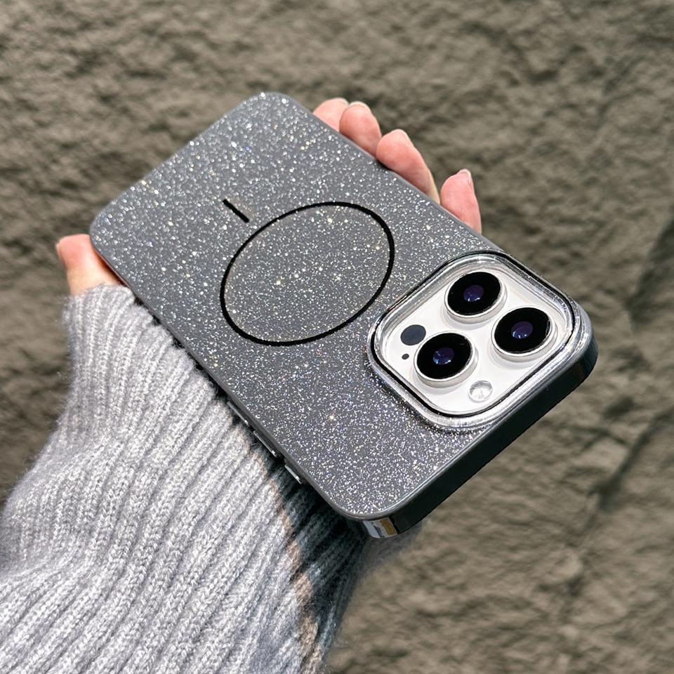 Magnetic Phone Case for iPhone 16E 15 14 Plus 11 12 13 16 Pro Max Magsafe Luxury Glitter Wireless Charging Shockproof Hard Cover