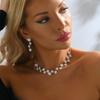 Wedding Bridal Party Ladies Flower Diamond Silver Necklace Earrings Bracelet