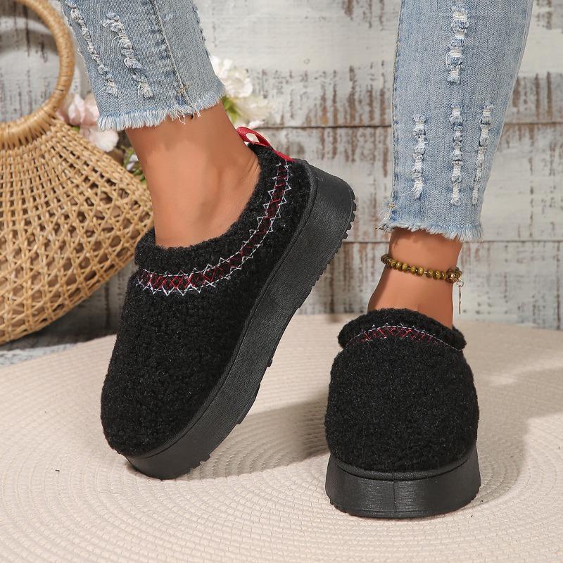 Thick bottom outer wear winter bag head half slippers new ethnic style lace hairy half tray foreign trade snow cotton slippers