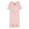 Summer Girl Pink Bow Nightdress Pure Cotton with Chest Pad Anti-bumping Short Sleeve Elegant Lazy Lady Princess Dress