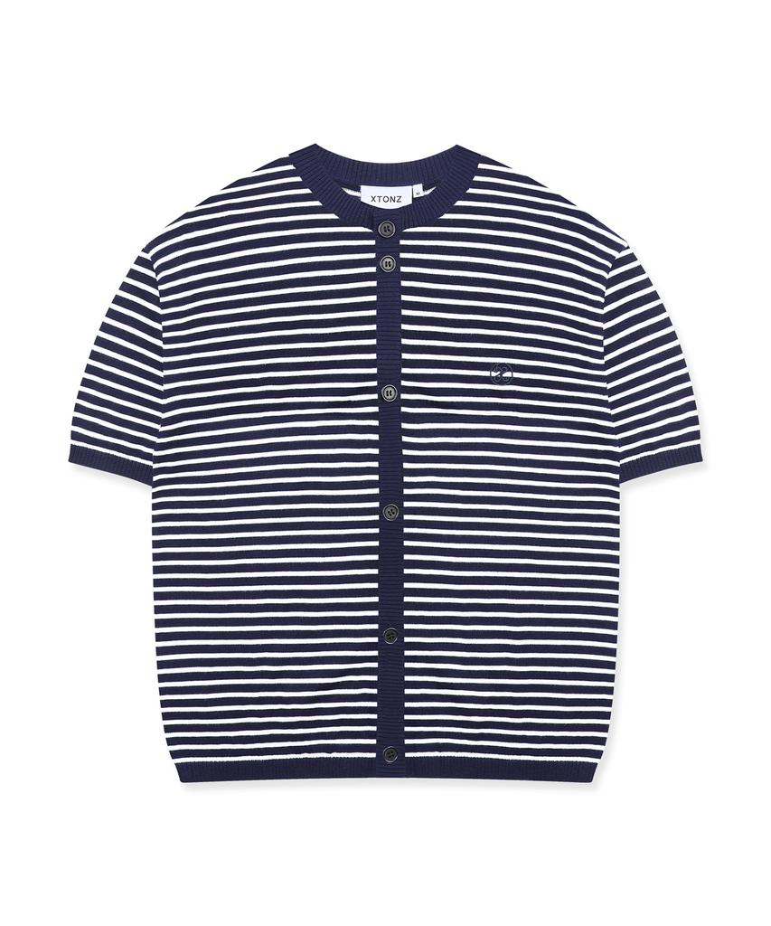XTONZ Xtk182 Round Stripe Crop Cardigan (Navy)