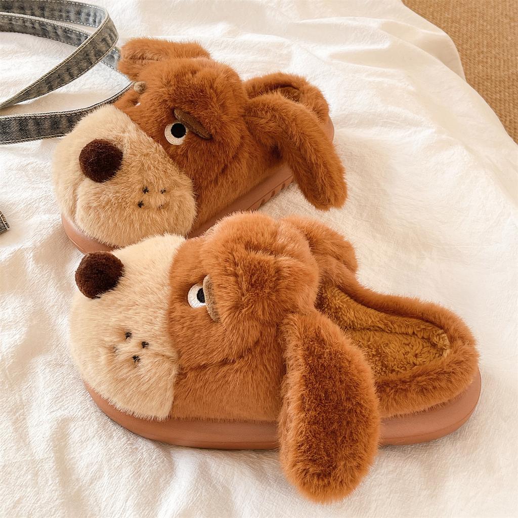 Fashion Indoor Fluffy Slippers For Women Winter Platform Shoes Cute Cartoon Dog Warm Plush Anti-slip Girls Home Floor Cotton Slides