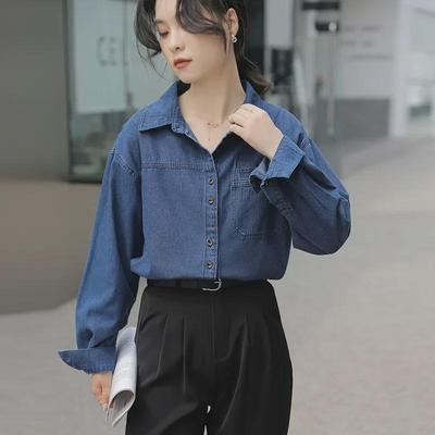 2024 Retro Layered Long Sleeve Denim Shirt for Women
