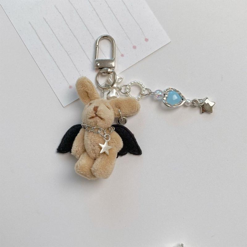 Soft Plush Rabbit Keychain Bag Charm With Alloy Hook, PP Cotton Stuffed Animal Accessory Ornament For Women Girls