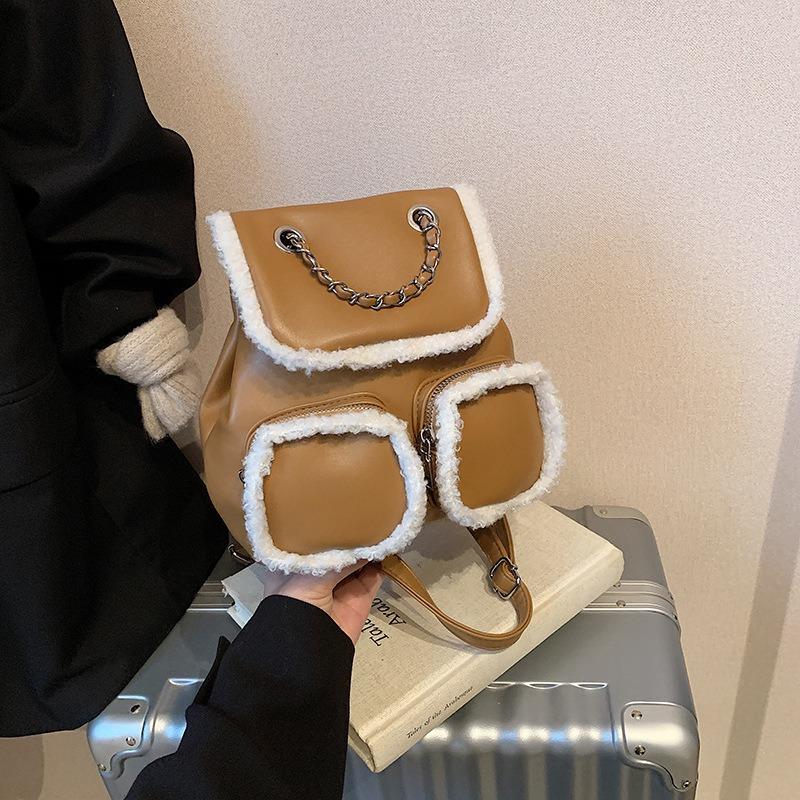 Niche Design Retro College Wind Fluffy Edge Backpack Autumn and Winter New Fashion Mini Backpack