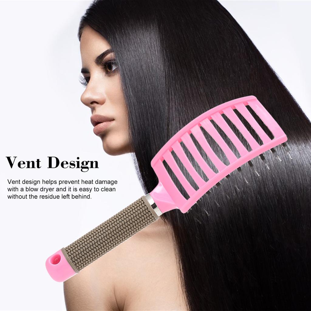 Curved Boar Bristle Hair Brush Massage Comb Detangling Hairbrush for Women